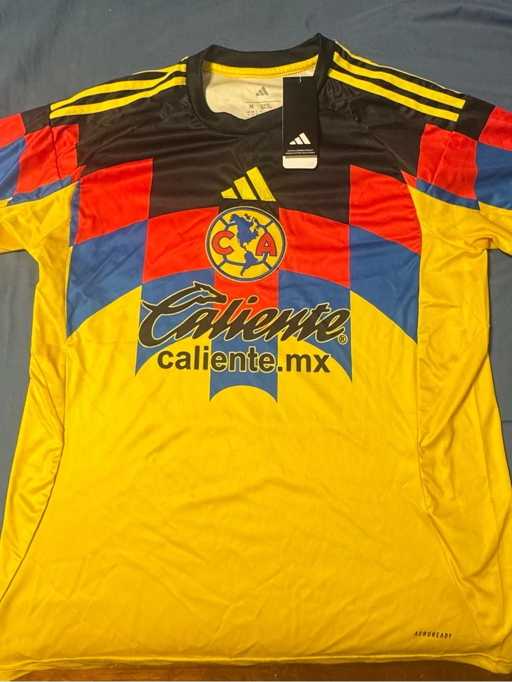 adidas Yellow Soccer Jersey with Red & Blue Geometric Panels